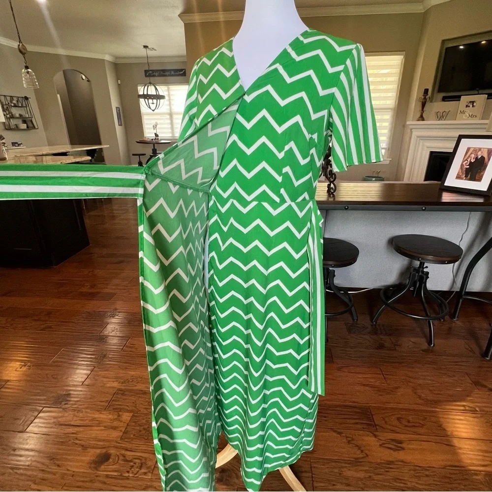 Who What Wear Maxi Wrap Dress Women's Small Kelly Green White Summer Long Length - Picture 7 of 16